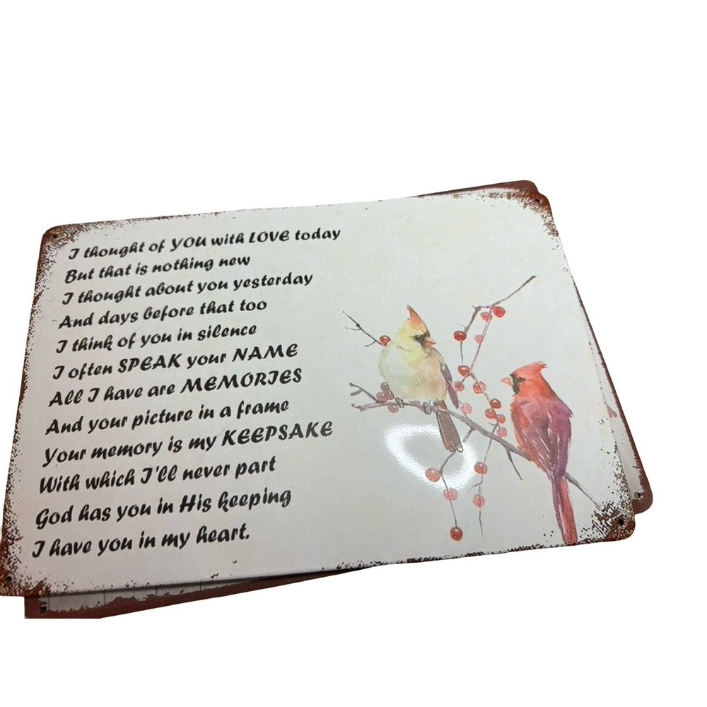 Cardinals Poem I thought of‎ you Retro Tin Sign Door Home Wall Decor Metal